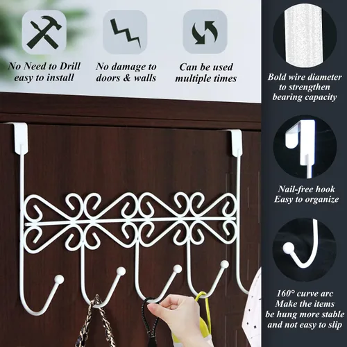 Vista 3 de Youdepot Ganchos para colgar sobre la puerta,Gancho de puerta,Percha de puerta 2 piezas, blanco