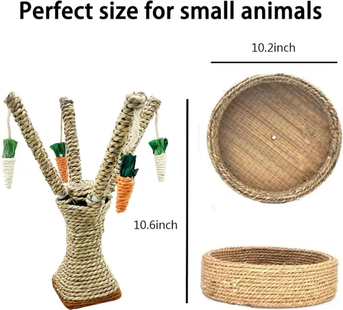 Vista 2 de Hamiledyi Juguetes para masticar conejo, ratán, rascador de hierba, trepador, árbol, divertido, árbol, zanahoria, juguetes para animales pequeños