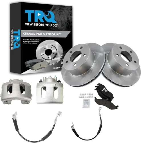 Vista 17 de TRQ Juego de pastillas de freno delanteras y rotores de cerámica, pinzas, mangueras, compatibles con Honda Odyssey 2005-2010
