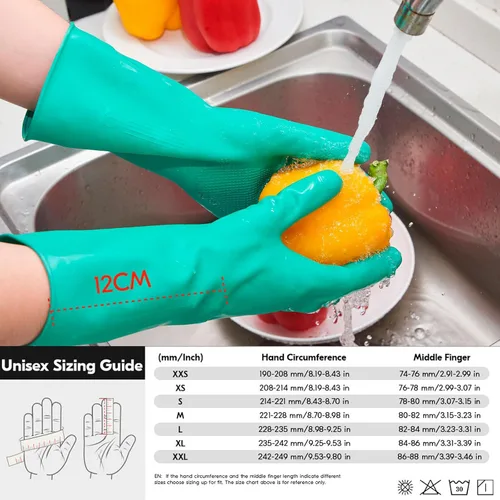 Vista 6 de Vgo... Guantes reutilizables de látex para el hogar, guantes de limpieza 10 Pares - Verde Oscuro