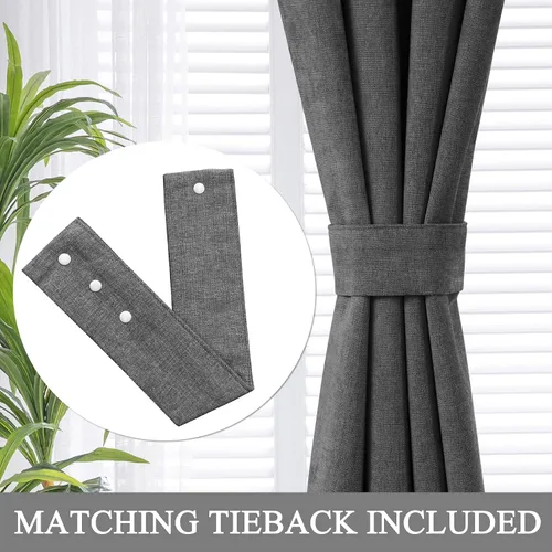 Vista 9 de Fcosie Cortinas opacas 100% de lino sintético para sala de estar, cortinas de 63 pulgadas de largo con aislamiento térmico para comedor, lavandería