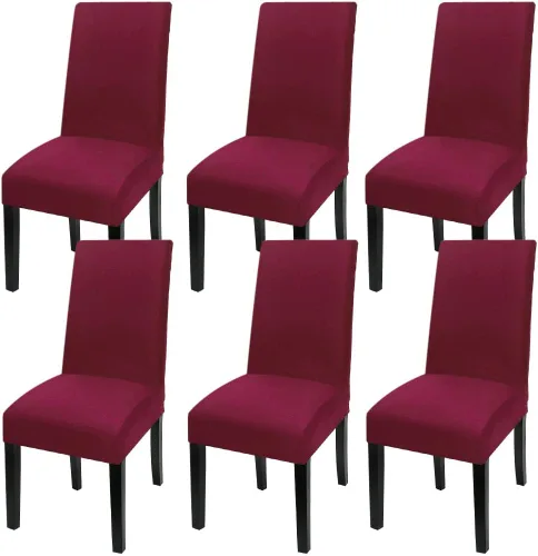 Vista 24 de Fuloon Paquete de 4 Fundas Protectoras para Asientos de Sillas de Comedor Super Ajustadas Elásticas Extraíbles Lavables Cortas para Hotel, Comedor