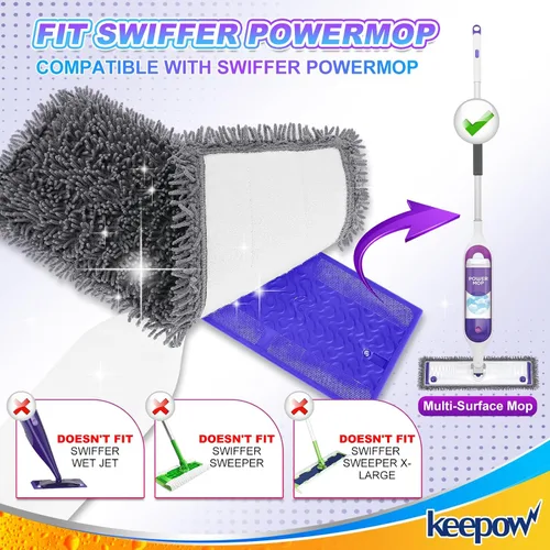 Vista 2 de KEEPOW Almohadillas de microfibra reutilizables para mopa Swiffer Powermop, paquete de 2, almohadillas de mopa eléctrica para trapeador de 13 a 15