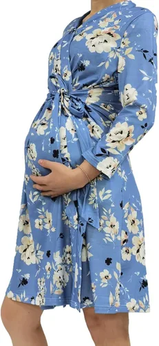 Vista 6 de SUFEINI Conjunto de envoltura con bata de mamá a juego, bata de maternidad de enfermería, hospital de parto, batas de embarazo para mujer
