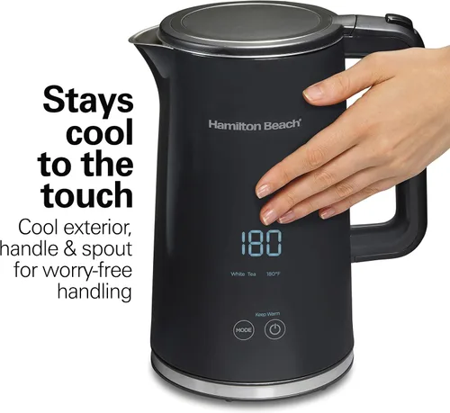Vista 2 de Hamilton Beach Hervidor de té eléctrico con control de temperatura digital, caldera de agua caliente y calentador de 1.7 L, 5 modos preestablecidos