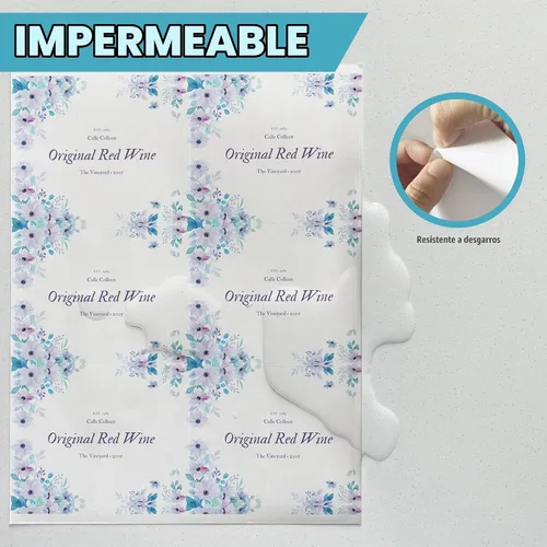 Vista 6 de Mr-Label Etiqueta de vino impermeable mate blanca de 4" x 3-1/3" - para impresora de inyección de tinta y láser - para botella de vino de 750 ml