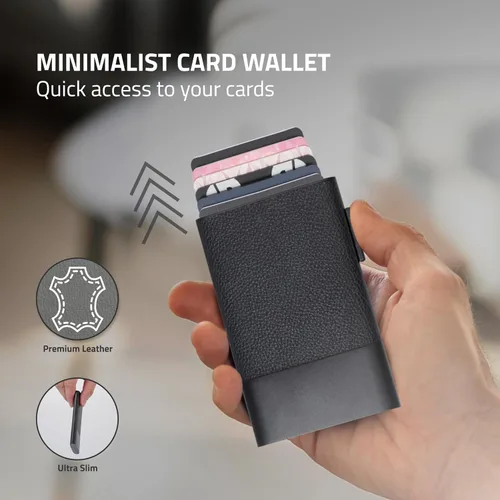 Vista 2 de Fidelo Cartera minimalista para hombre – Soporte delgado para tarjetas de crédito con clip para dinero, bolsillo frontal con bloqueo RFID, Cuero sin
