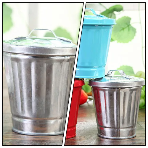 Vista 7 de NUOBESTY Mini basurero de escritorio con tapa, pequeño bote de basura de metal, para oficina, hogar, dormitorio, contenedor de basura compacto