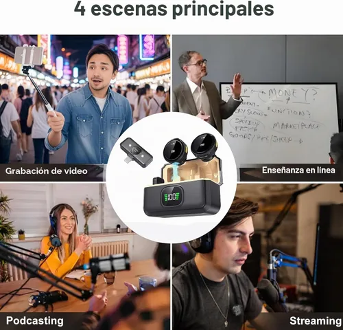 Vista 3 de Micrófono Lavalier inalámbrico magnético para Android, iPhone (2 TX+1 RX+estuche de carga), cancelación inteligente de ruido de 2.4 GHz, rango de 82