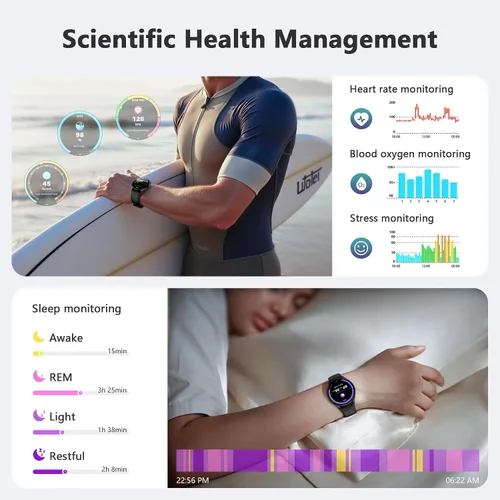 Vista 5 de Blackview Reloj inteligente 2025 (respuesta/hacer llamadas), reloj de fitness para hombres y mujeres con frecuencia cardíaca/spO2/monitor de sueño/2
