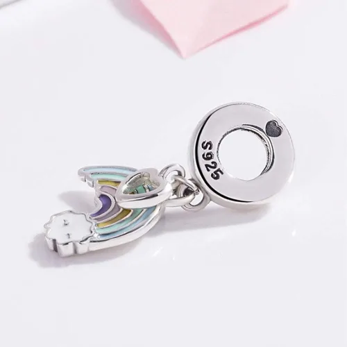 Vista 3 de Abalorio de arco iris de plata de ley 925 con dije de estrella y corazón para pulsera Pandora