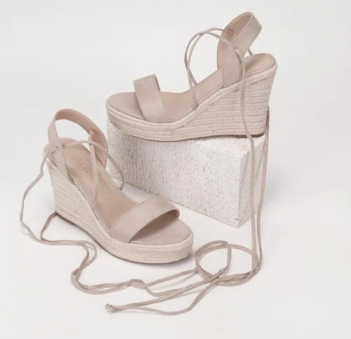 Vista 5 de Sandalias de plataforma de cuña para mujer, con puntera abierta, con cordones, sandalias de cuña con correa cruzada, alpargatas de verano