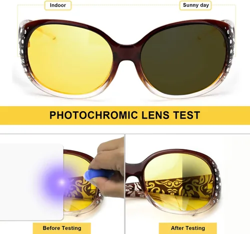 Vista 32 de LVIOE Gafas de conducción de visión nocturna envolventes antirreflejos con lente amarilla polarizada para mujer