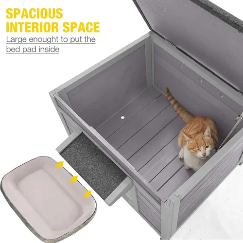 Vista 3 de Cat House - Casa para gatos con cortina para gatos con aislamiento, techo resistente a la intemperie (cubierta individual)