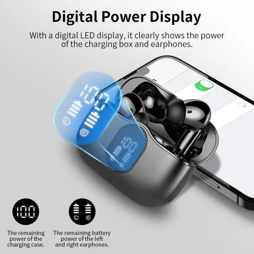 Vista 6 de Auriculares inalámbricos, Auriculares Bluetooth 5.4 con graves estéreo, Auriculares intrauriculares con micrófono de cancelación de ruido y pantalla