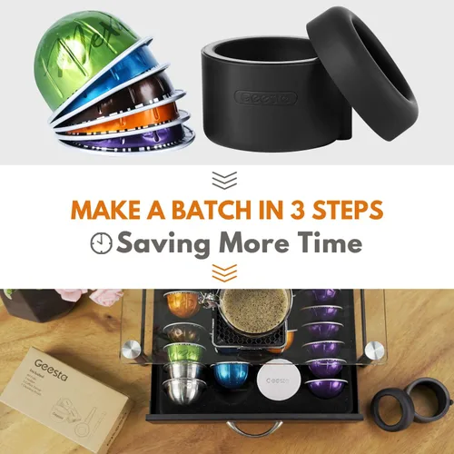 Vista 7 de Kit de recarga de cápsulas de café de fácil sellado para Nespresso Vertuoline con un cepillo, cuchara, soporte de cápsula reutilizable y 80 sellos