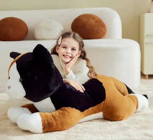 Vista 2 de IKASA Juguete de peluche de gato calicó gigante, juguetes suaves grandes y grandes, 30 pulgadas, tamaño enorme, lindo peluche mullido de gran