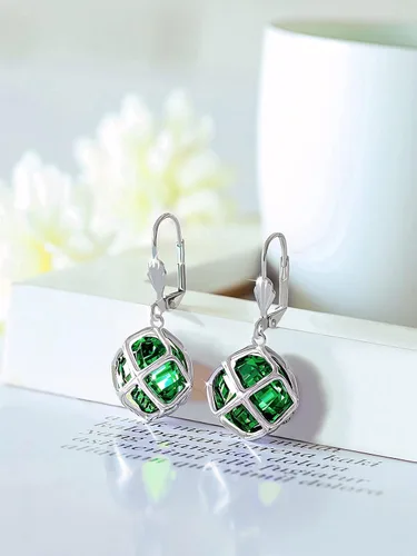 Vista 6 de Aretes colgantes de cristal austriaco de 0.551 in para mujer, joyería Glod de 14 quilates