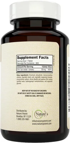 Vista 2 de Nature's Potent Zinc 50 mg, suplemento de apoyo inmunológico, alta potencia para una máxima salud inmune y antioxidante, fabricado en Estados Unidos