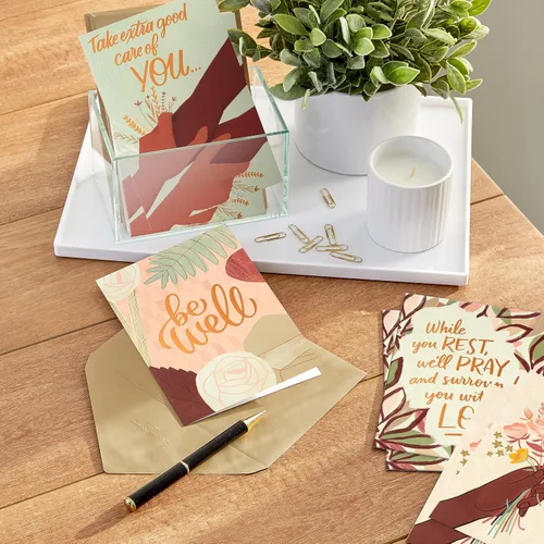 Vista 2 de Hallmark Surtido de tarjetas de caoba Thinking of You, Support, Get Well (16 tarjetas con sobres)