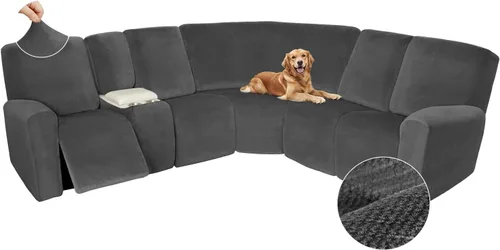 Vista 75 de Arfntevss Fundas de sofá seccional reclinable de terciopelo, Funda de sofá seccional de esquina para sofá reclinable, Funda elástica suave