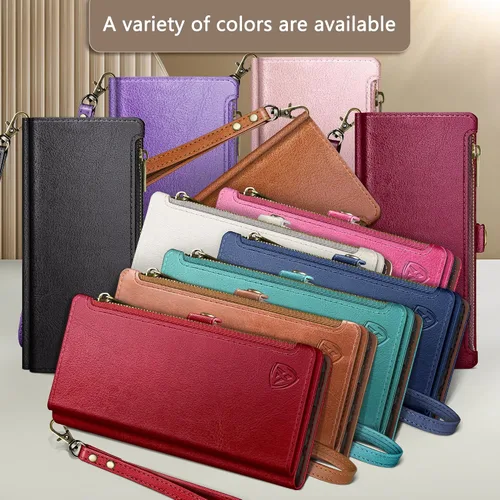 Vista 3 de XcaseBar Funda tipo cartera compatible con iPhone 14 Pro Max de 6.7 pulgadas con cremallera y tarjetero de crédito, bloqueo RFID, funda de piel