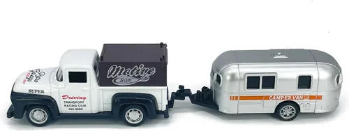 Vista 4 de VIIGER Camión Pickup Remolcador de Tráiler Juguete Cámper RV Autocaravana Juguetes para Niños Modelo de Auto de Metal Fundido a Presión