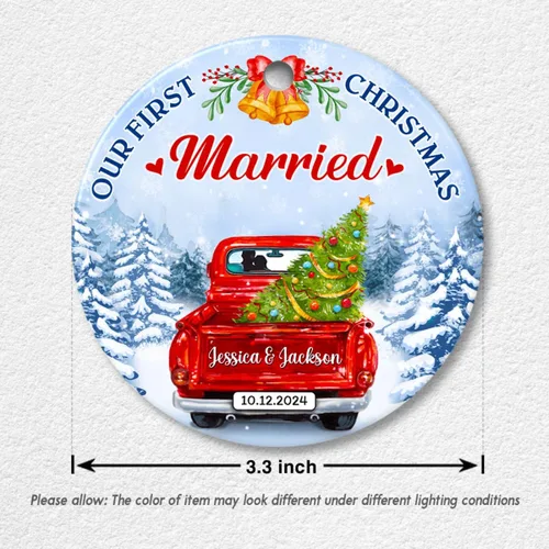 Vista 6 de Adorno personalizado de primera Navidad para casados 2024 – Regalos de recuerdo de boda para parejas, recién casados, Mr Mrs colgante, adornos