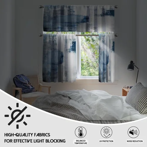Vista 5 de MCALK Cortinas opacas azules para cocina, cenefas para ventanas, arte abstracto moderno para sala de estar (juego de niveles de 36 pulgadas)