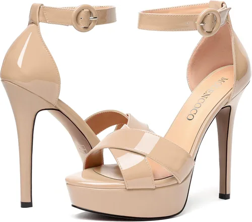 Vista 90 de MODENCOCO Sandalias de boda con correa de tobillo sexy para mujer, con plataforma y puntera abierta, tacón de aguja y tacón alto, zapatos de vestir