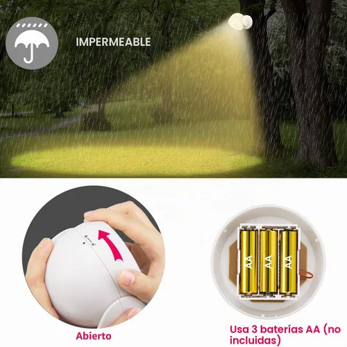 Vista 3 de HONWELL Luz con sensor de movimiento funciona con pilas, luz de seguridad inalámbrica para exteriores, luz de seguridad, sensor de luz de encendido