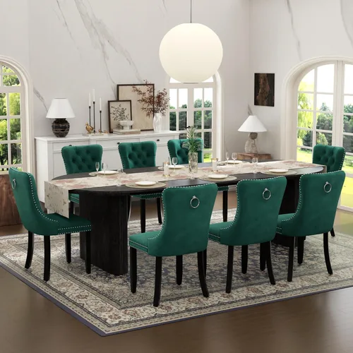Vista 36 de Juego de mesa de comedor ovalada extensible con 4 sillas tapizadas de terciopelo de alta gama, mesa de cocina de 59 a 91 pulgadas y sillas