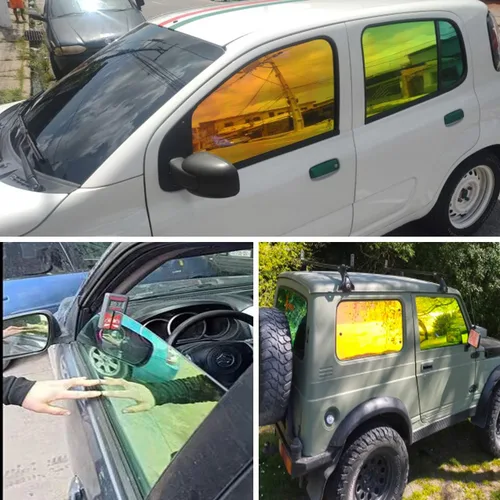 Vista 3 de XhuangTech Película de protección solar para ventana lateral de automóvil, película de protección solar verde dorado camaleón, 76% VLT para ventana