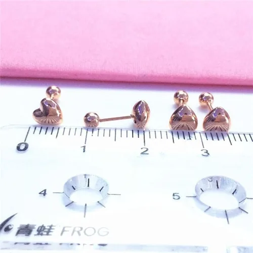 Vista 4 de SAGEKING 2024 New 585 Purple Gold Plated 14K Rose Gold Glossy Heart Earrings Women's Classic Elegant Small Fashion Jewelry Gift For Girlfriend