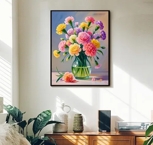 Vista 2 de ACANDYL Kit de pintura de flores por números para adultos principiantes pintura por números para adultos, lienzo de clavel, pintura por números