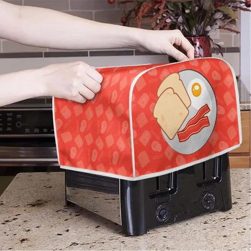 Vista 3 de Cubierta para tostadora de 2 rebanadas con tema de desayuno para cocina, lavable para electrodomésticos, cubierta para hacer pan, resistente a