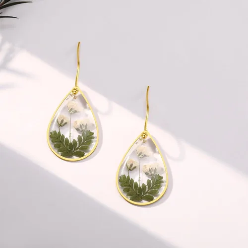 Vista 60 de Forget-Me-Not and Queen Anne's Lace Pressed Wildflower Earrings Pressed Flower Earrings Handmade Drop and Dangle Earrings Gift for Woman