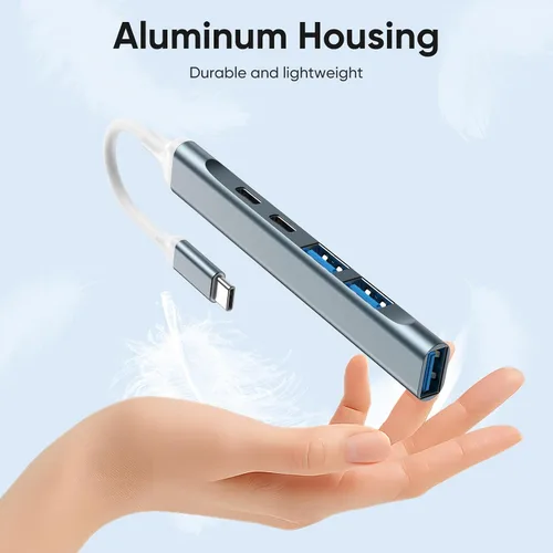 Vista 3 de Hub USB 3.0, concentrador USB 5 en 1 con USB C portátil y divisor USB de aluminio para laptop, Xbox, unidad flash, disco duro, consola, impresora