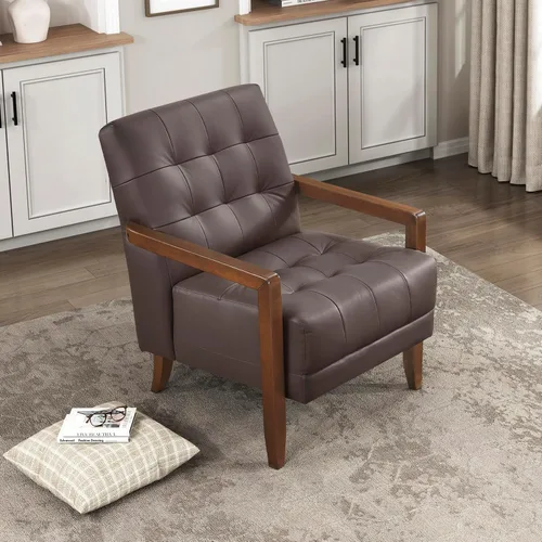 Vista 13 de Lexicon - Silla decorativa moderna, de lujo, de piel genuina, para sala de estar, con cojines capitonados, sillón con estructura de madera maciza