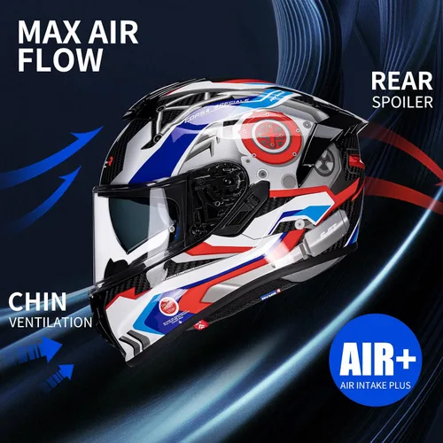 Vista 5 de S-GT Carbon Fiber Motorcycle Helmet Full Face Racing Helmet for Adult, Speaker-Ready Design, DOT Approved