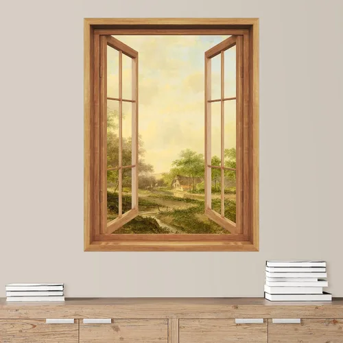 Vista 26 de SIGNWIN Adhesivo mural removible para pared, atardecer cielo naranja, otoño, bosque, árbol, paisaje, naturaleza, arte fino, rústico, paisaje
