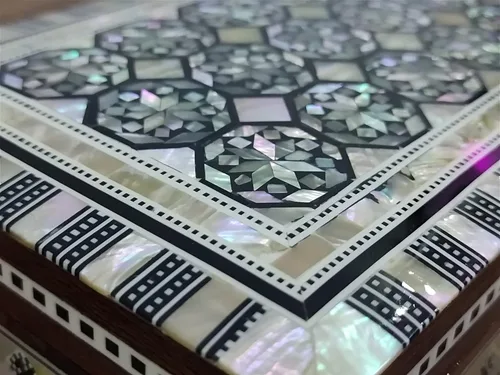 Vista 6 de Joyero de madera con incrustaciones de madre perla egipcia, hecho a mano (8 x 5.2 x 2.4 pulgadas M03)