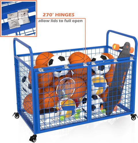Vista 5 de Carrito de bolas de almacenamiento para garaje compatible con divisor opcional, jaula de baloncesto extragrande para interiores y exteriores