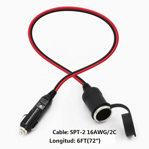 Vista 3 de SPARKING Cable de extensión para encendedor de cigarrillos de automóvil de 6 pies - Enchufe macho a toma hembra, cable resistente de 16AWG con luces