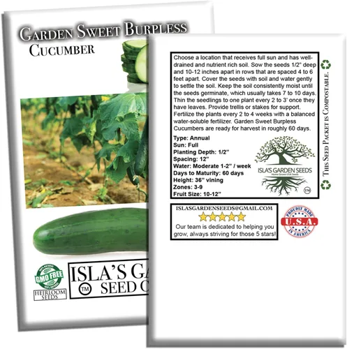 Vista 7 de Garden Sweet - Semillas de pepino sin eructos para plantar (Cucumis sativus) – Más de 50 semillas sin OMG y reliquias de Isla's Garden Seeds
