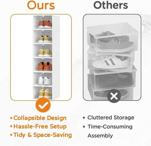 Vista 3 de GUDEMAY Caja de almacenamiento de zapatos con tapa frontal, sin montaje, apilable, organizador de zapatos con puerta transparente, estante