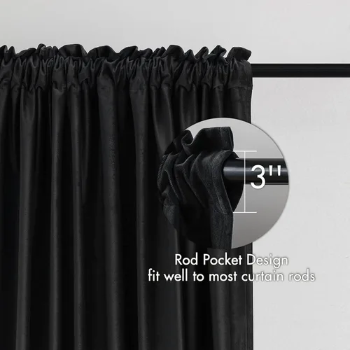 Vista 2 de MIULEE - Juego de 2 paneles de cortinas negro opacas y térmicas de terciopelo para la sala de estar y dormitorio, con bolsillo para cortinero, de 63