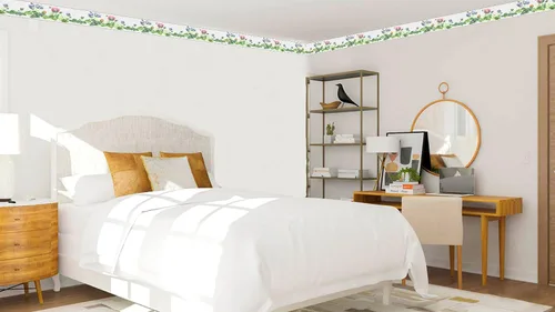 Vista 3 de Dundee Deco DDAZBD9352 - Papel tapiz para pared, diseño retro, diseño retro, diseño floral, verde, rosa, morado, pájaros y flores, 15 pies x 7