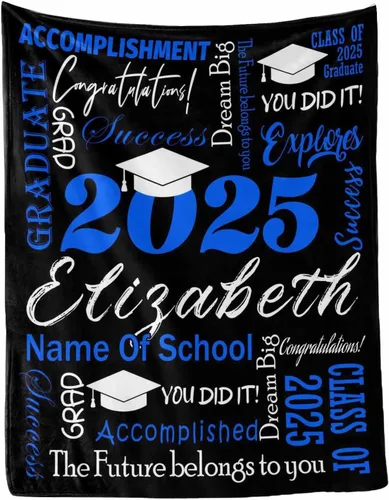 Vista 29 de MyPupSocks Manta personalizada para regalo de graduación, felicitaciones clase de 2025, manta azul personalizada de forro polar 2025 para hermana