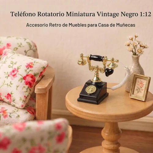 Vista 2 de Casa de muñecas Miniaturas 1 12 Escala Vintage Teléfono Escritorio Negro
